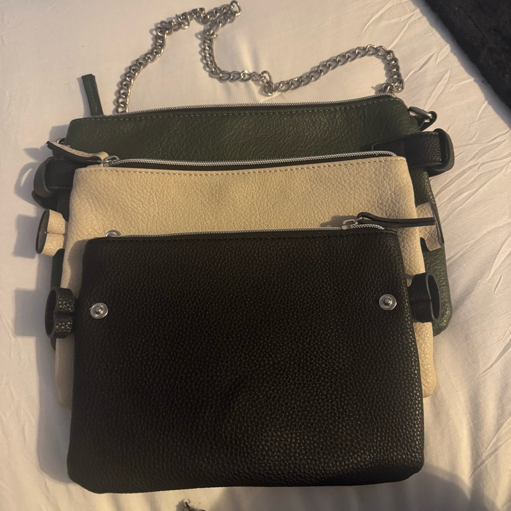 Stylish Black, Cream, and Green Women's Crossbody Bag (Can Be Buckled Together)
